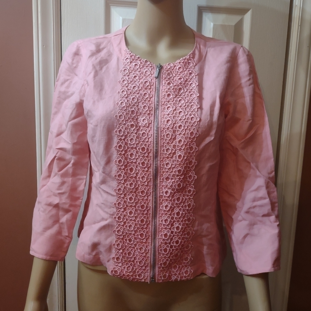 Ruby Rd Pink Zip Up Light Shirt Blouse Top Size Petite 6p
